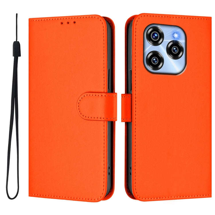 For Oukitel C50 Skin Feel Solid Color Leather Phone Case with Lanyard(Orange)
