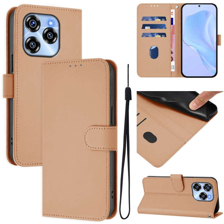 For Oukitel C50 Skin Feel Solid Color Leather Phone Case with Lanyard(Nude)