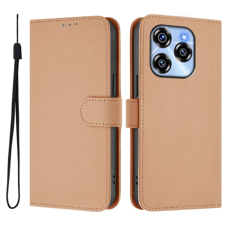 For Oukitel C50 Skin Feel Solid Color Leather Phone Case with Lanyard(Nude)