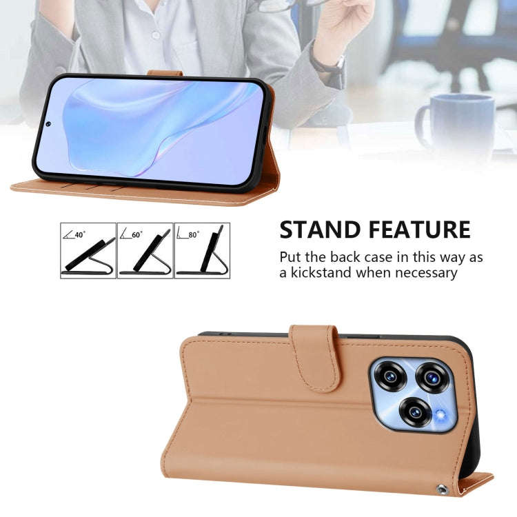 For Oukitel C50 Skin Feel Solid Color Leather Phone Case with Lanyard(Nude)