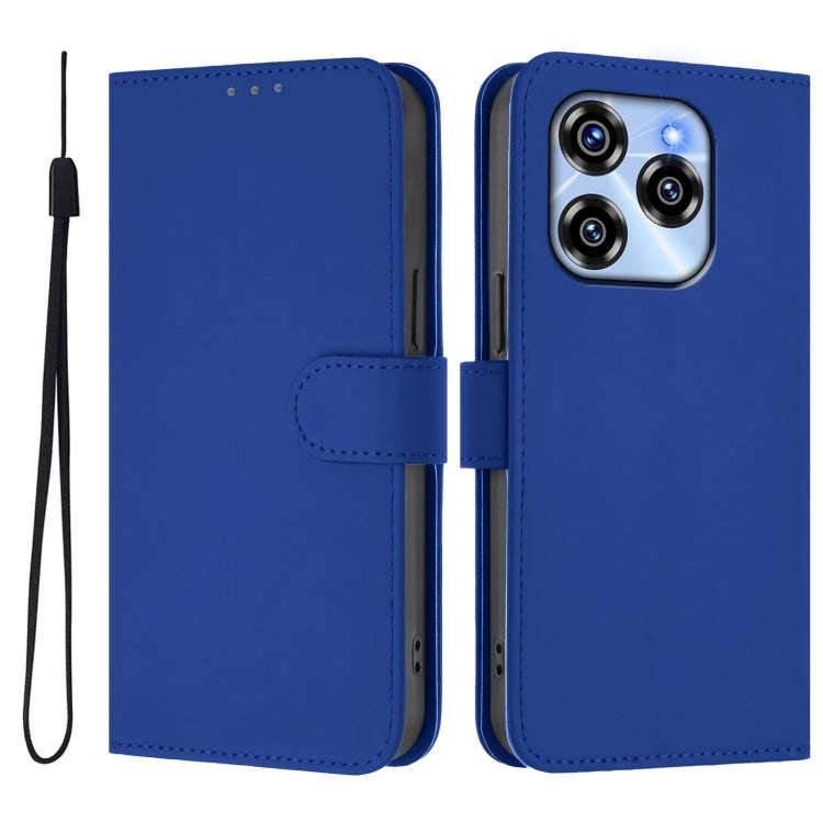 For Oukitel C50 Skin Feel Solid Color Leather Phone Case with Lanyard(Dark Blue)
