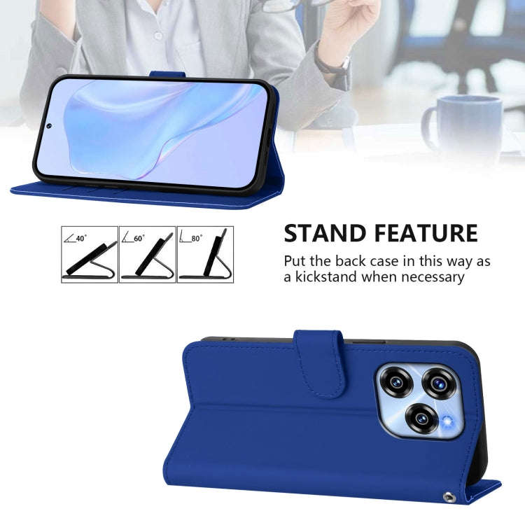 For Oukitel C50 Skin Feel Solid Color Leather Phone Case with Lanyard(Dark Blue)