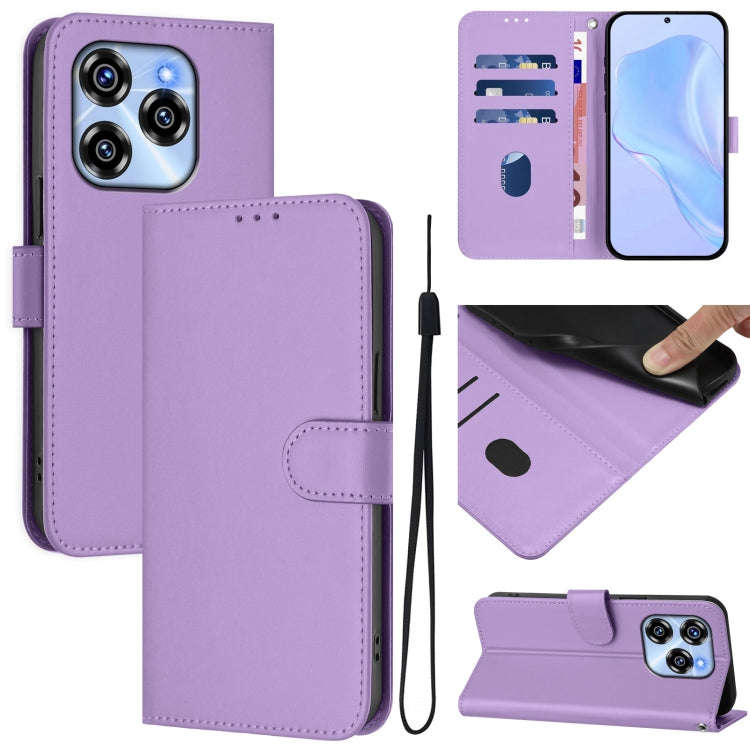 For Oukitel C50 Skin Feel Solid Color Leather Phone Case with Lanyard(Lavender Purple)
