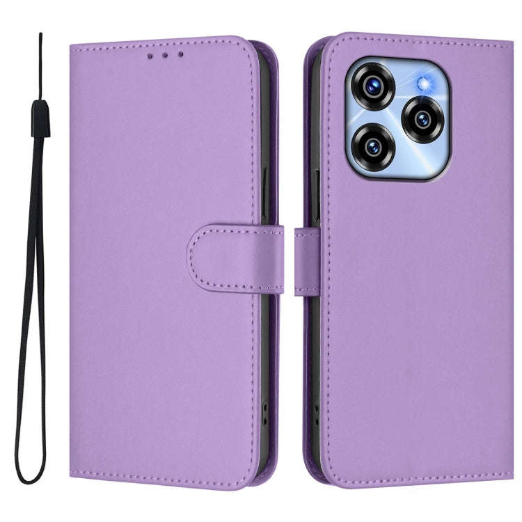 For Oukitel C50 Skin Feel Solid Color Leather Phone Case with Lanyard(Lavender Purple)