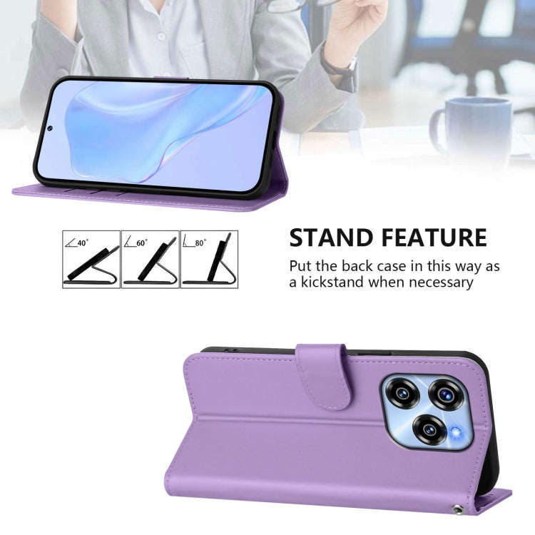 For Oukitel C50 Skin Feel Solid Color Leather Phone Case with Lanyard(Lavender Purple)
