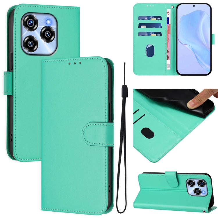 For Oukitel C50 Skin Feel Solid Color Leather Phone Case with Lanyard(Green)