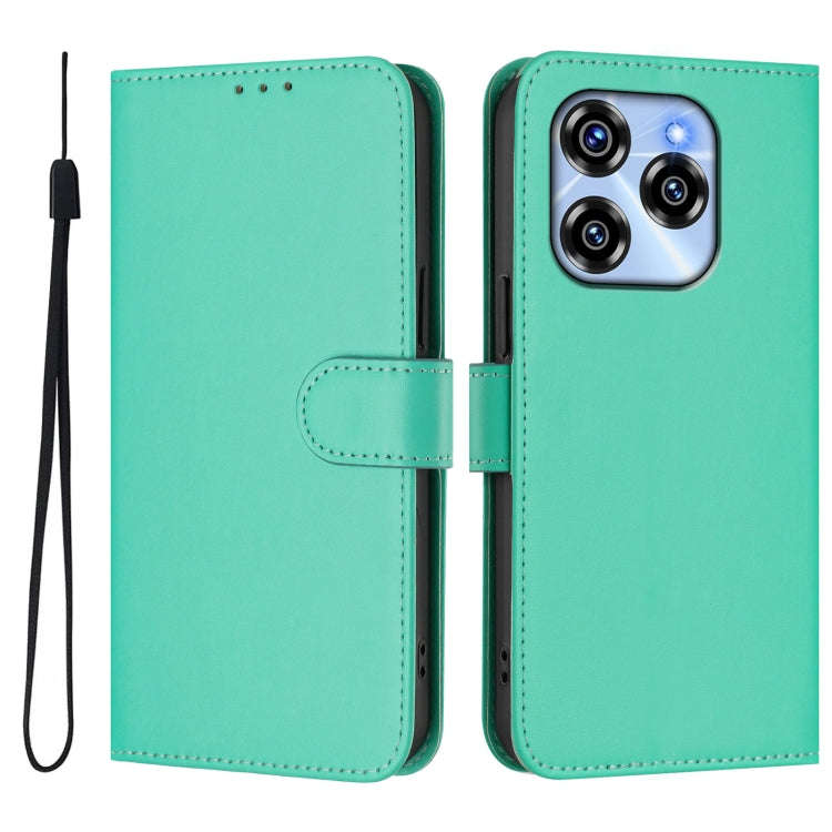 For Oukitel C50 Skin Feel Solid Color Leather Phone Case with Lanyard(Green)