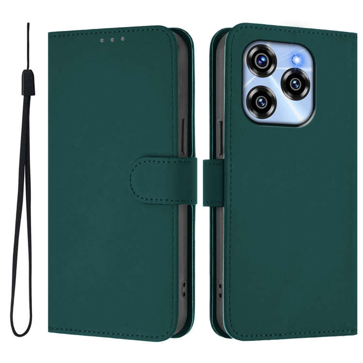 For Oukitel C50 Skin Feel Solid Color Leather Phone Case with Lanyard(Dark Green)