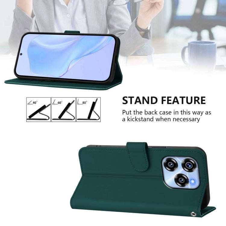 For Oukitel C50 Skin Feel Solid Color Leather Phone Case with Lanyard(Dark Green)