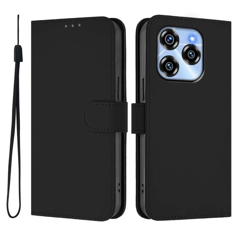 For Oukitel C50 Skin Feel Solid Color Leather Phone Case with Lanyard(Black)