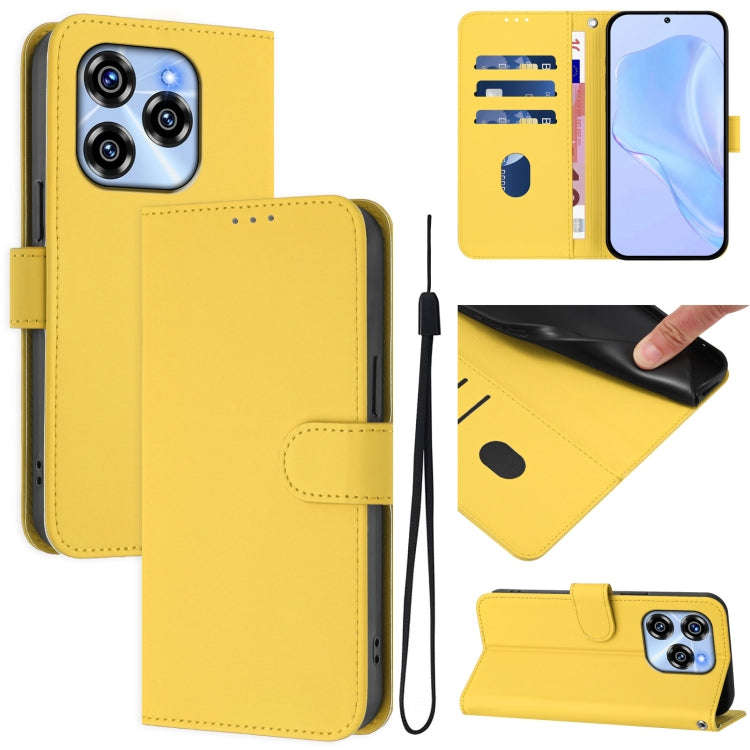 For Oukitel C50 Skin Feel Solid Color Leather Phone Case with Lanyard(Lemon Yellow)