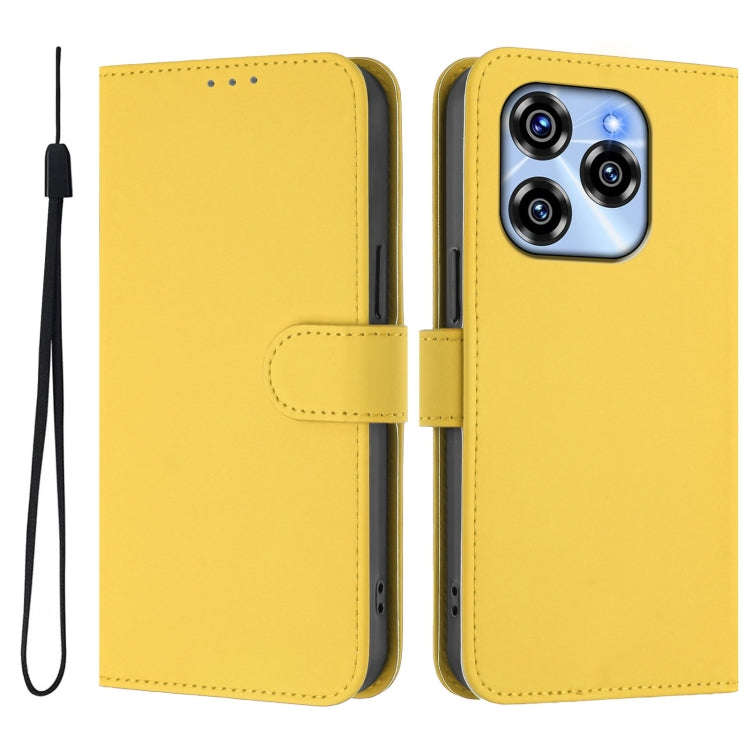 For Oukitel C50 Skin Feel Solid Color Leather Phone Case with Lanyard(Lemon Yellow)