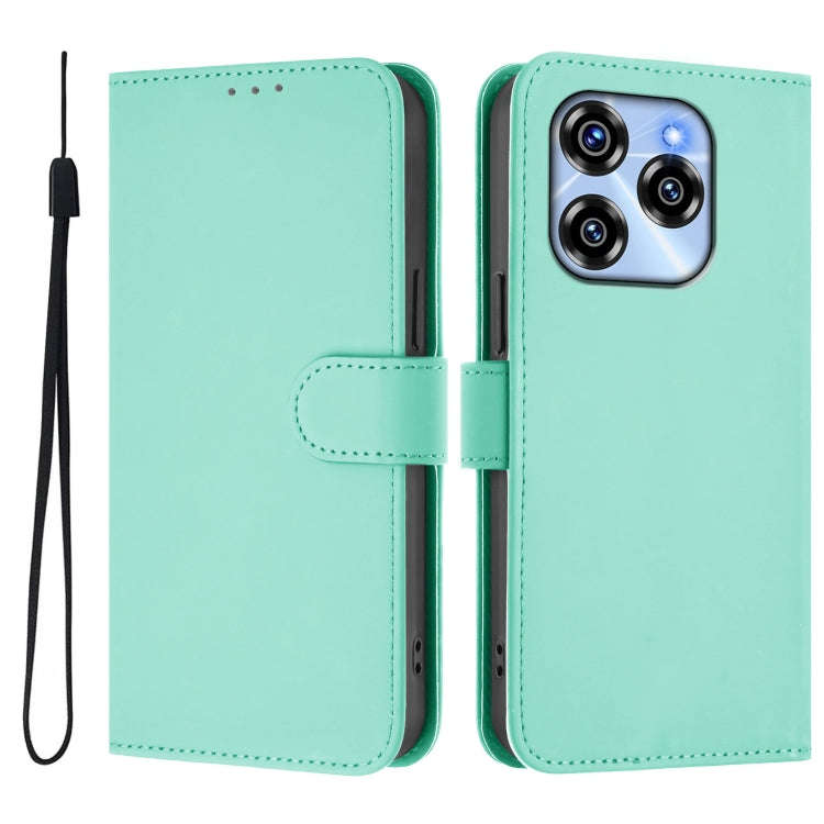 For Oukitel C50 Skin Feel Solid Color Leather Phone Case with Lanyard(Mint Green)