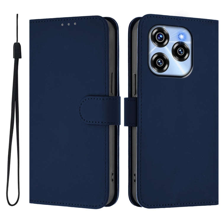 For Oukitel C50 Skin Feel Solid Color Leather Phone Case with Lanyard(Navy Blue)