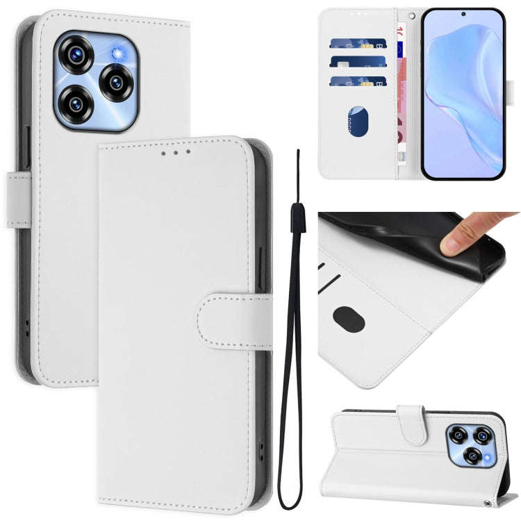 For Oukitel C50 Skin Feel Solid Color Leather Phone Case with Lanyard(White)