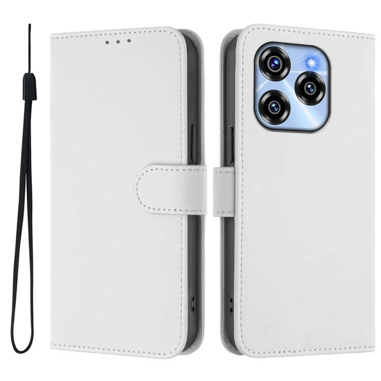 For Oukitel C50 Skin Feel Solid Color Leather Phone Case with Lanyard(White)