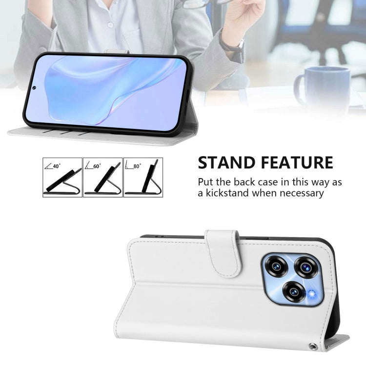 For Oukitel C50 Skin Feel Solid Color Leather Phone Case with Lanyard(White)