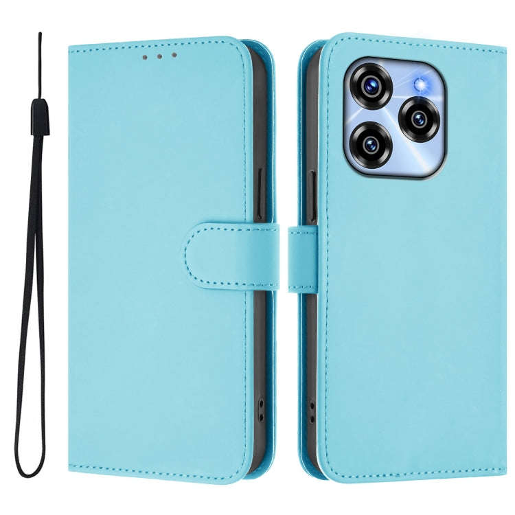 For Oukitel C50 Skin Feel Solid Color Leather Phone Case with Lanyard(Sky Blue)