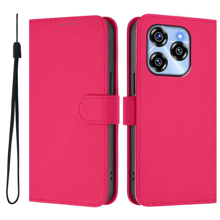 For Oukitel C50 Skin Feel Solid Color Leather Phone Case with Lanyard(Rose Red)
