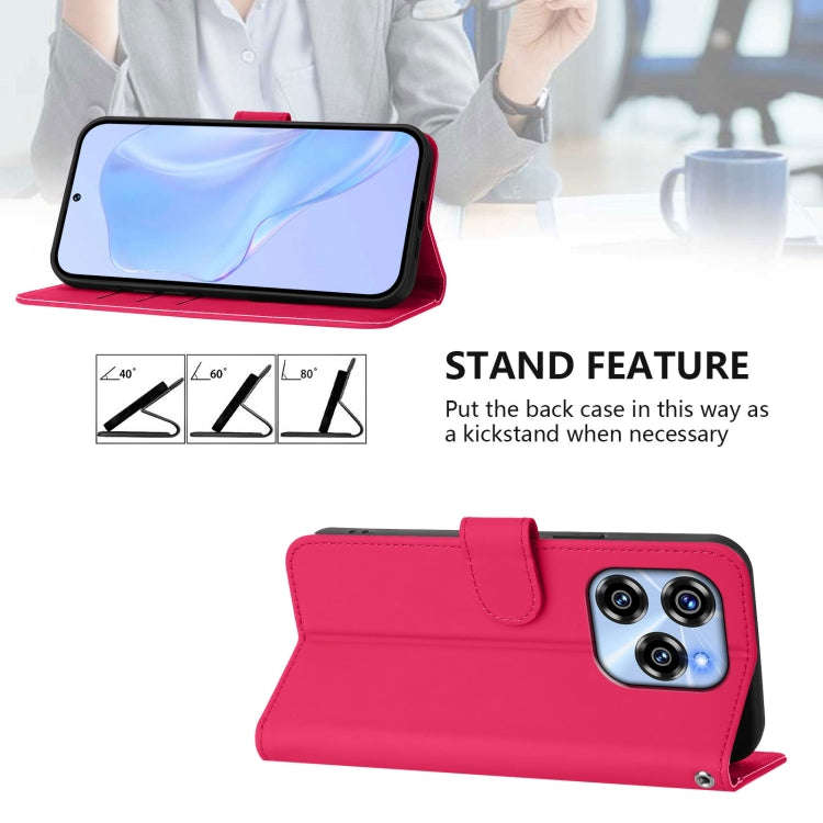 For Oukitel C50 Skin Feel Solid Color Leather Phone Case with Lanyard(Rose Red)