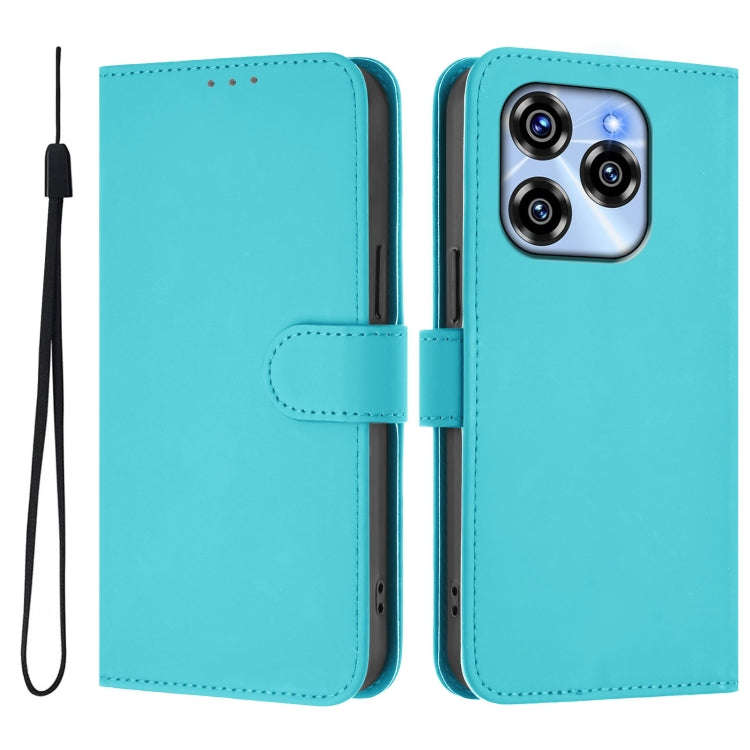 For Oukitel C50 Skin Feel Solid Color Leather Phone Case with Lanyard(Lake Blue)