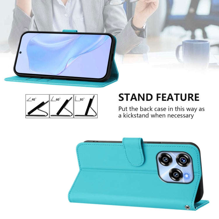 For Oukitel C50 Skin Feel Solid Color Leather Phone Case with Lanyard(Lake Blue)