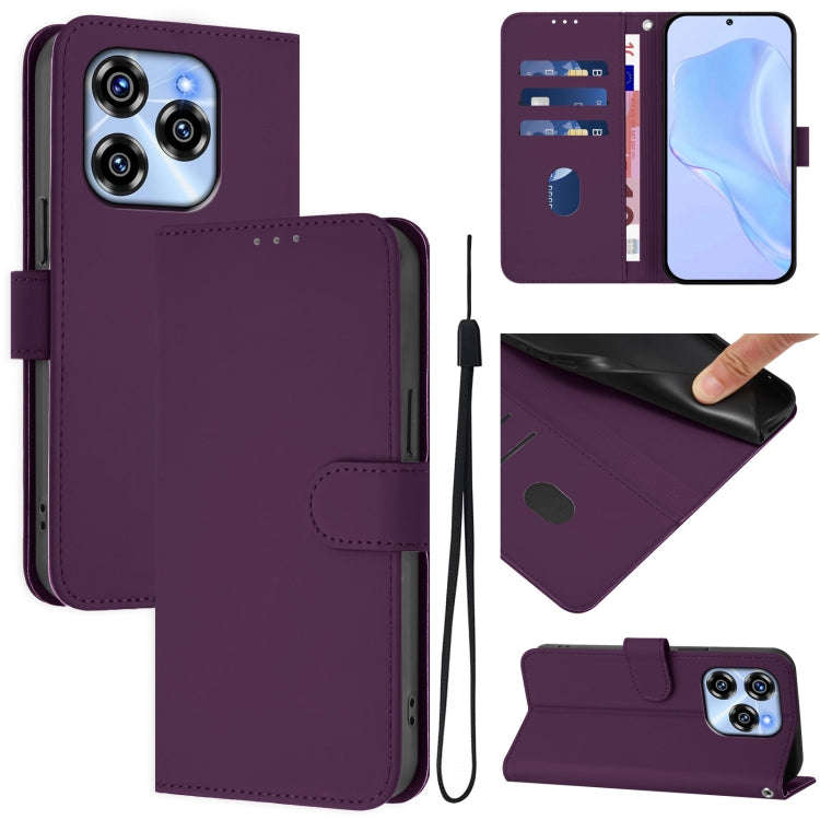 For Oukitel C50 Skin Feel Solid Color Leather Phone Case with Lanyard(Violet)