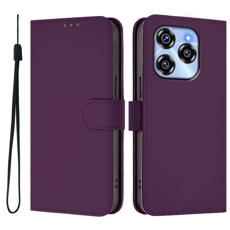 For Oukitel C50 Skin Feel Solid Color Leather Phone Case with Lanyard(Violet)