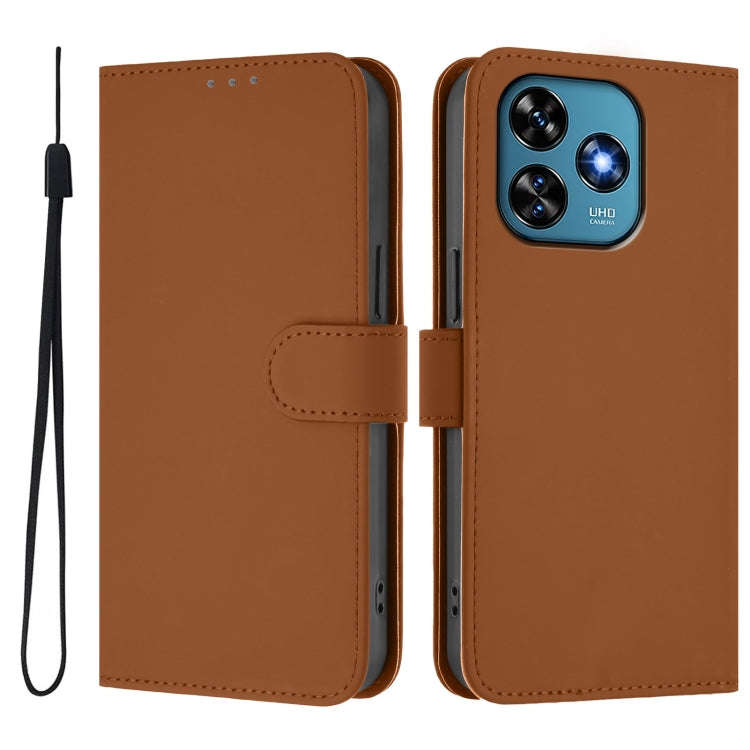 For Oukitel C51 Skin Feel Solid Color Leather Phone Case with Lanyard(Brown)
