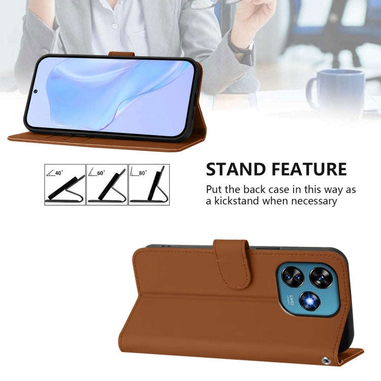 For Oukitel C51 Skin Feel Solid Color Leather Phone Case with Lanyard(Brown)