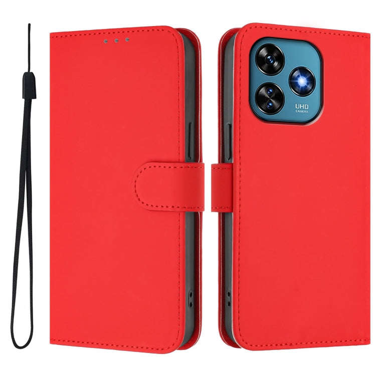For Oukitel C51 Skin Feel Solid Color Leather Phone Case with Lanyard(Red)