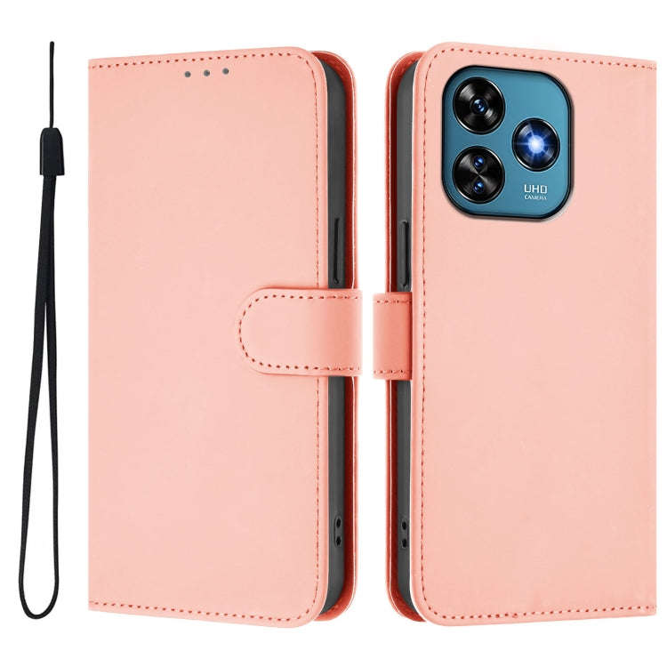 For Oukitel C51 Skin Feel Solid Color Leather Phone Case with Lanyard(Pink)