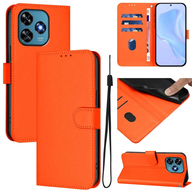 For Oukitel C51 Skin Feel Solid Color Leather Phone Case with Lanyard(Orange)
