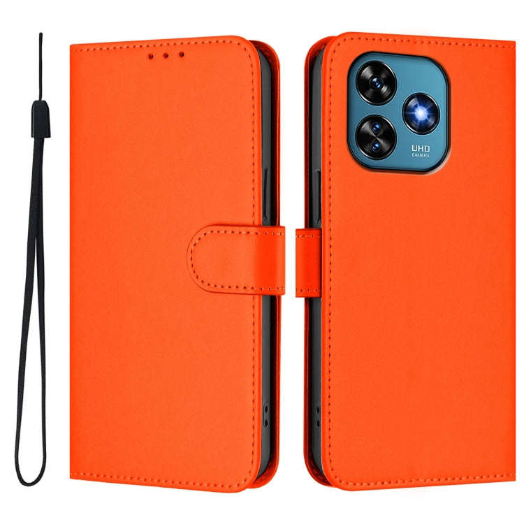 For Oukitel C51 Skin Feel Solid Color Leather Phone Case with Lanyard(Orange)