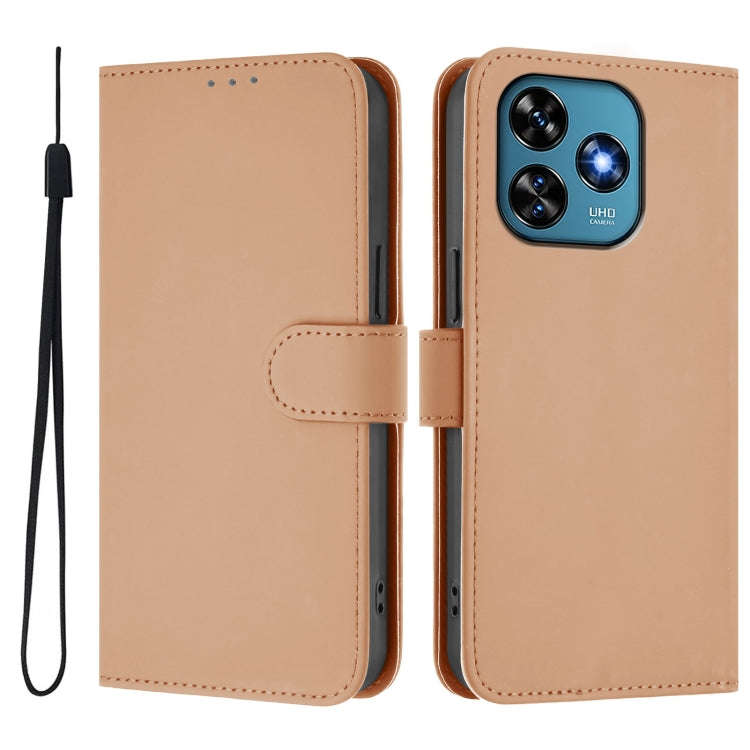 For Oukitel C51 Skin Feel Solid Color Leather Phone Case with Lanyard(Nude)