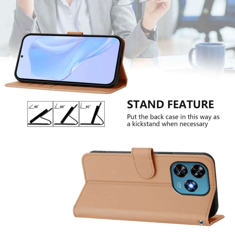 For Oukitel C51 Skin Feel Solid Color Leather Phone Case with Lanyard(Nude)