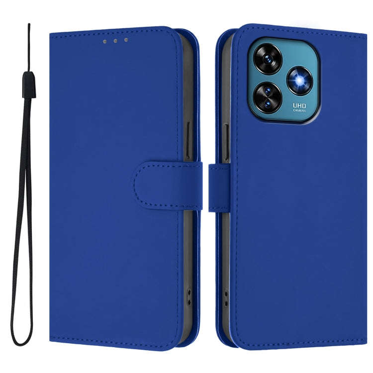 For Oukitel C51 Skin Feel Solid Color Leather Phone Case with Lanyard(Dark Blue)
