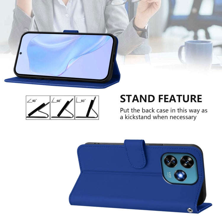 For Oukitel C51 Skin Feel Solid Color Leather Phone Case with Lanyard(Dark Blue)