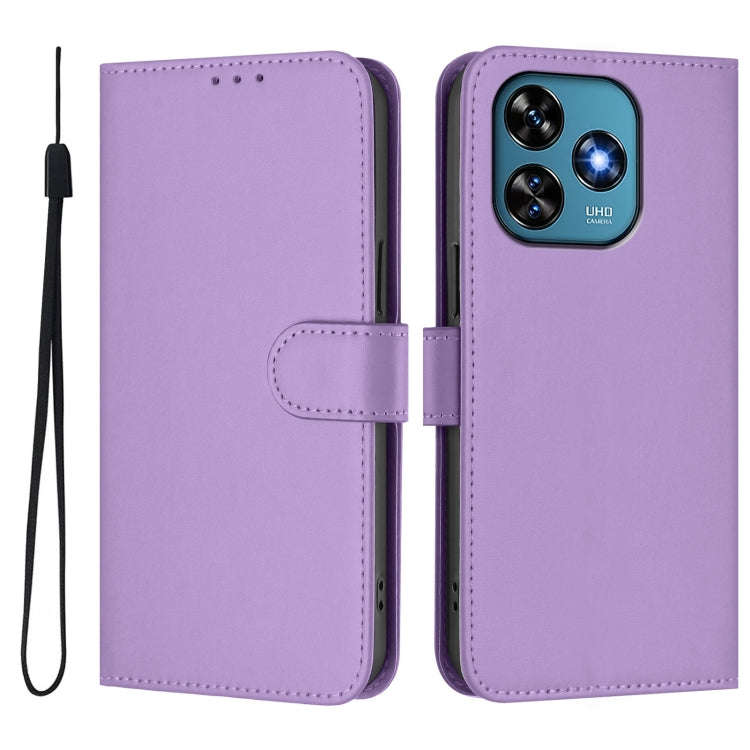 For Oukitel C51 Skin Feel Solid Color Leather Phone Case with Lanyard(Lavender Purple)