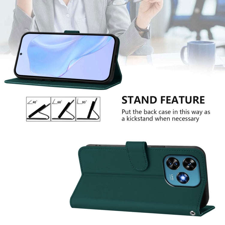 For Oukitel C51 Skin Feel Solid Color Leather Phone Case with Lanyard(Dark Green)