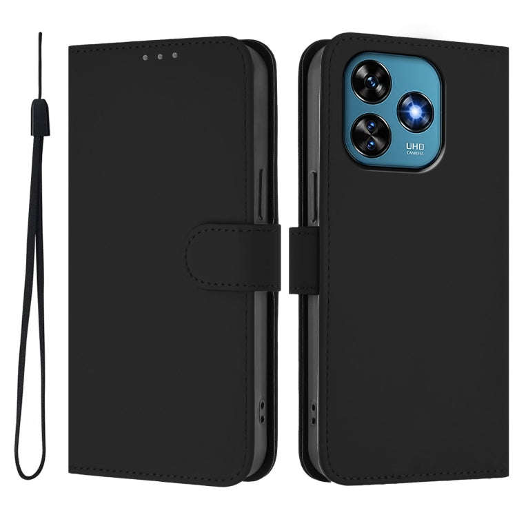 For Oukitel C51 Skin Feel Solid Color Leather Phone Case with Lanyard(Black)