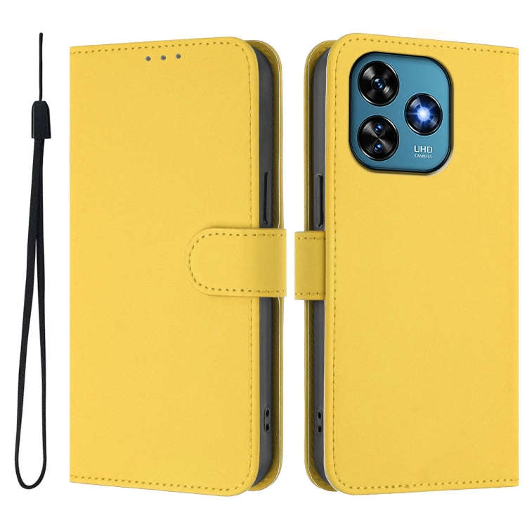 For Oukitel C51 Skin Feel Solid Color Leather Phone Case with Lanyard(Lemon Yellow)