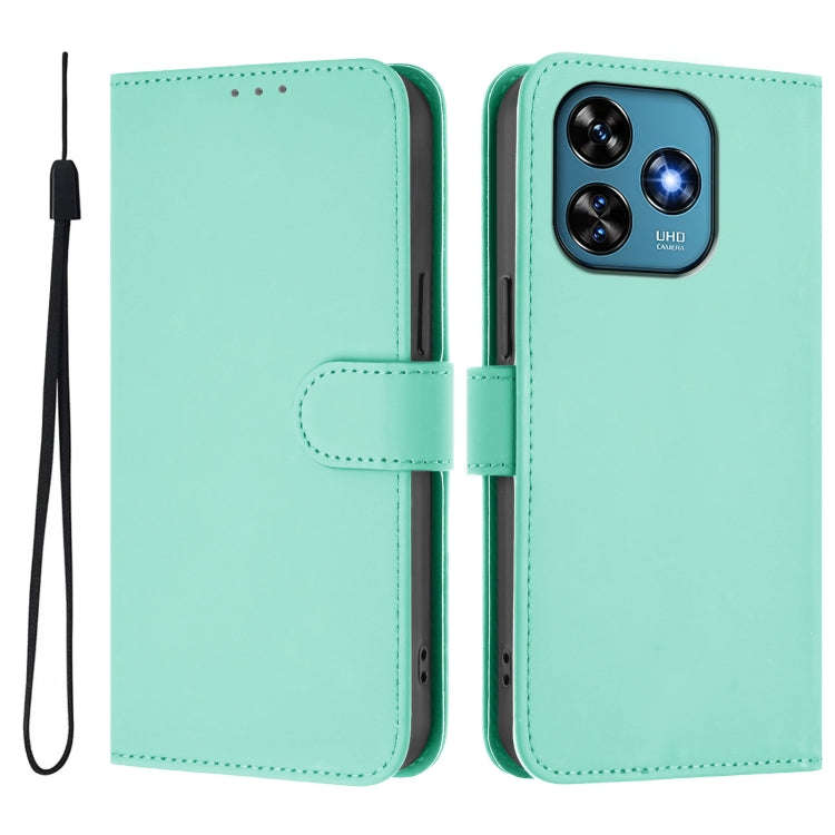 For Oukitel C51 Skin Feel Solid Color Leather Phone Case with Lanyard(Mint Green)