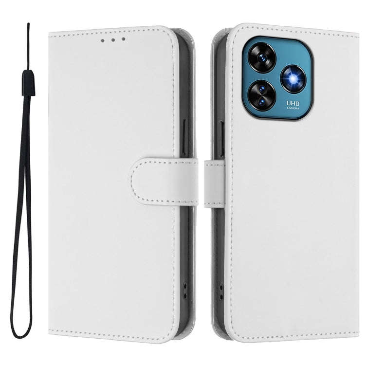 For Oukitel C51 Skin Feel Solid Color Leather Phone Case with Lanyard(White)