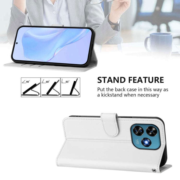 For Oukitel C51 Skin Feel Solid Color Leather Phone Case with Lanyard(White)