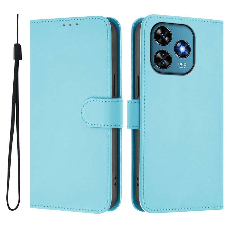 For Oukitel C51 Skin Feel Solid Color Leather Phone Case with Lanyard(Sky Blue)