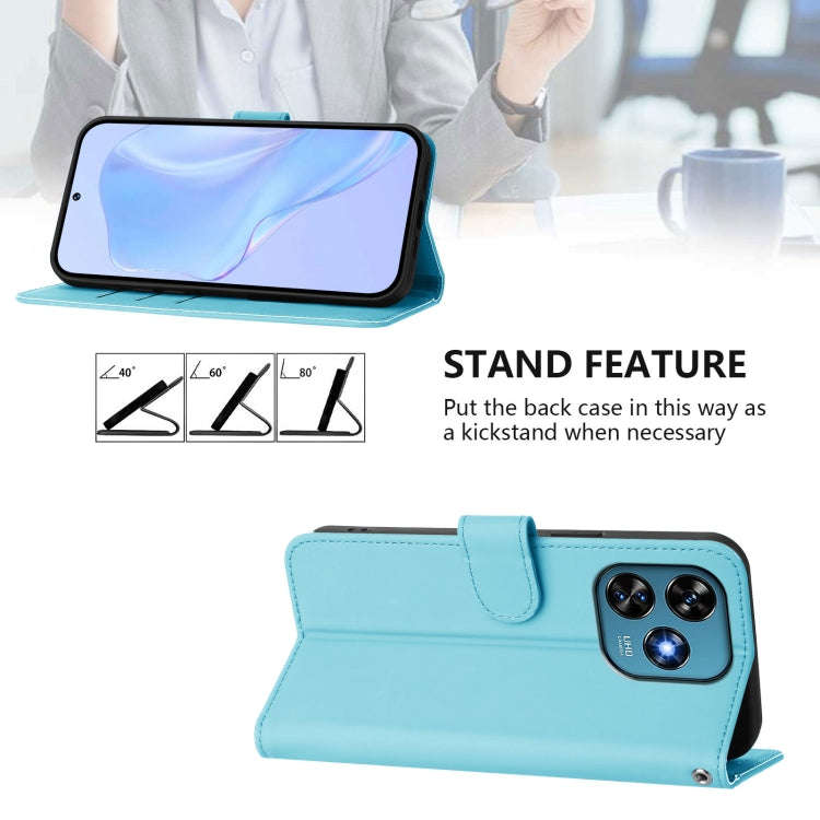 For Oukitel C51 Skin Feel Solid Color Leather Phone Case with Lanyard(Sky Blue)