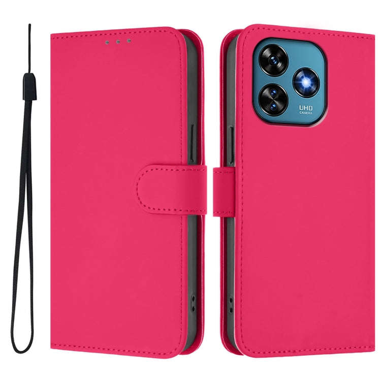 For Oukitel C51 Skin Feel Solid Color Leather Phone Case with Lanyard(Rose Red)