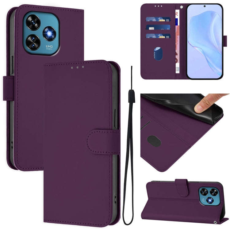 For Oukitel C51 Skin Feel Solid Color Leather Phone Case with Lanyard(Violet)
