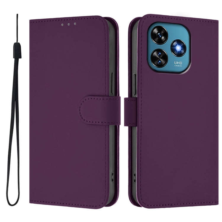 For Oukitel C51 Skin Feel Solid Color Leather Phone Case with Lanyard(Violet)